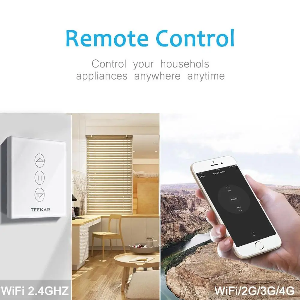 Teekar 3rd Gen Smart Curtain Switch Tuya EU Standard Electric Motorized Curtain Blind Roller Motor Work With Alexa Google Home
