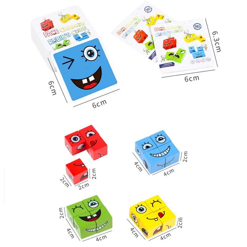 Children Emotion Change Blocks Expressions Puzzles Kids Wood Cube Table Games Boy Girl Early Learning Education Montessori Toys 6