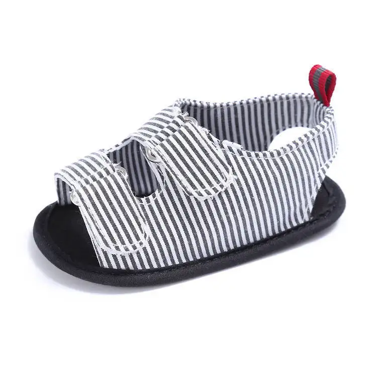stripe black Детская обувь; сандалии для мальчиков и девочек; парусиновая обувь в полоску; цвет черный, синий; хлопковая мягкая нескользящая подошва; повседневная обувь для малышей; сандалии - Цвет: stripe black