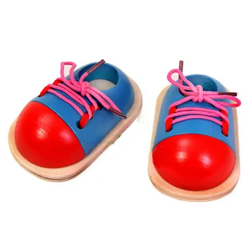 

Wooden Small Shoes Teach Baby of Shoe Lace Kindergarten Daily Life Early Education Tied Shoe Lace Educational Toy