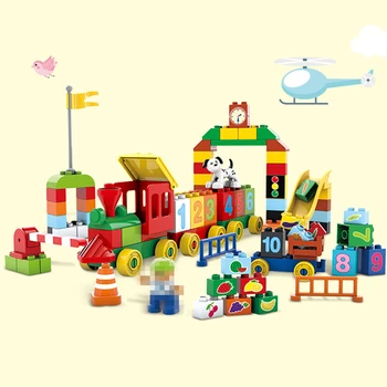 

103PCS Train Station Large Particles Building Blocks Bricks Educational Creator Assembly City Classic Toys For Children Gifts