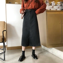 

Long Denim Skirt Young Women Autumn and Winter 2022 Women High Waist Student A-line Mid-length Jean Midi Skirt Vintage RXHBSQ588