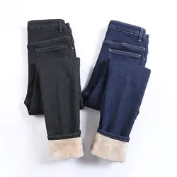 GUUZYUVIZ женские джинсы карандаш бархатные джинсовые брюки с высокой талией женские Большие размеры джинсы Femme Повседневные зимние 2019 vaqueeros