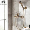 Antique Brass Bathroom Shower Faucet Bath Faucet Mixer Tap ABS Hand Shower Set Wall Mount Black Shower Control Valve Taps 1