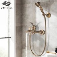 Antique Brass Bathroom Shower Faucet Bath Faucet Mixer Tap ABS Hand Shower Set Wall Mount Black Shower Control Valve Taps 1