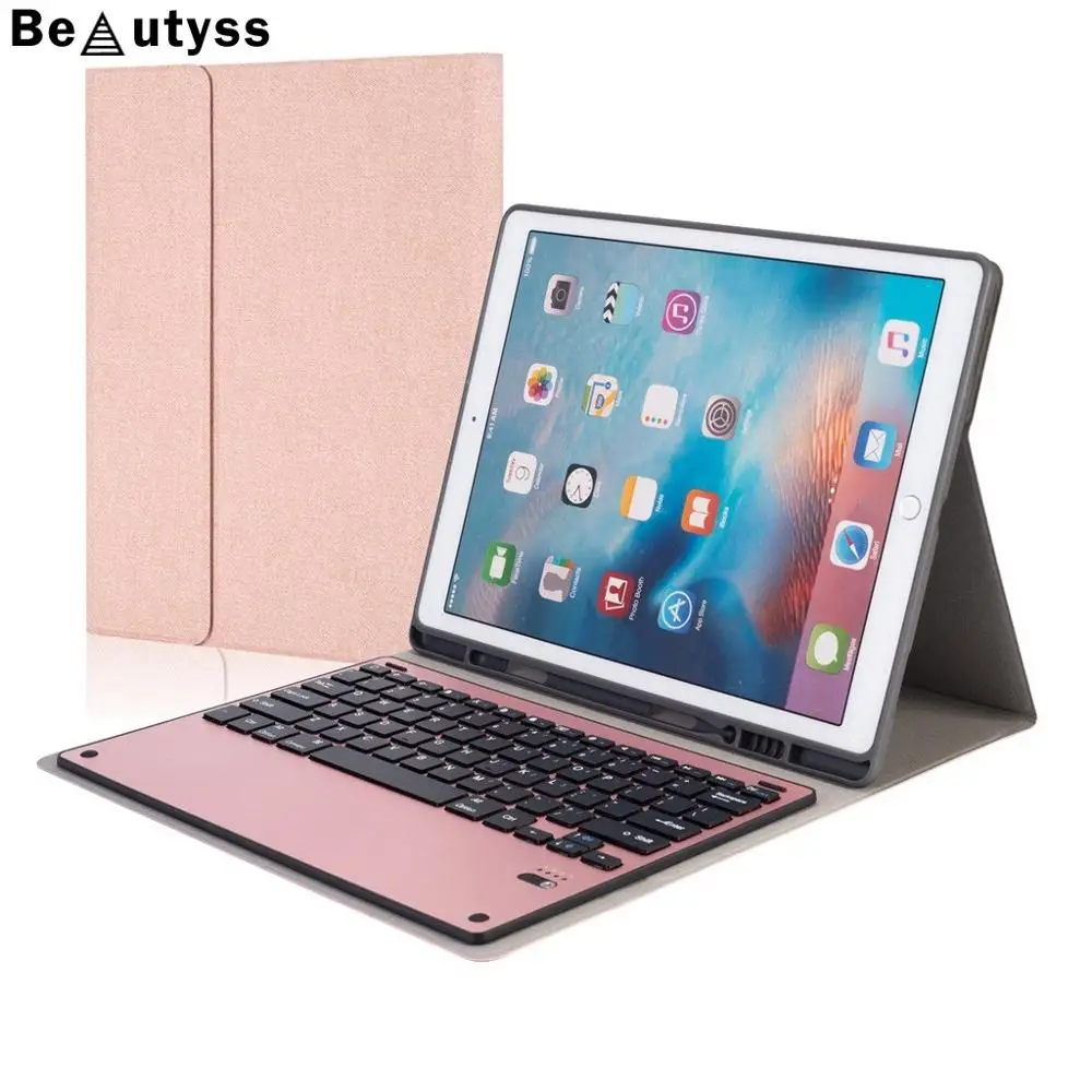 

Wireless Bluetooth Keyboard Mini Laptop Tablet Keyboard With Slim PU Leather Case for iPad Pro Two in one With pen slot