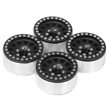 

4 Pcs 1/10 Climbing Vehicle 1.9 Inch General Metal Wheel Hub 24 Peach Heart Hole F(Black+Black)