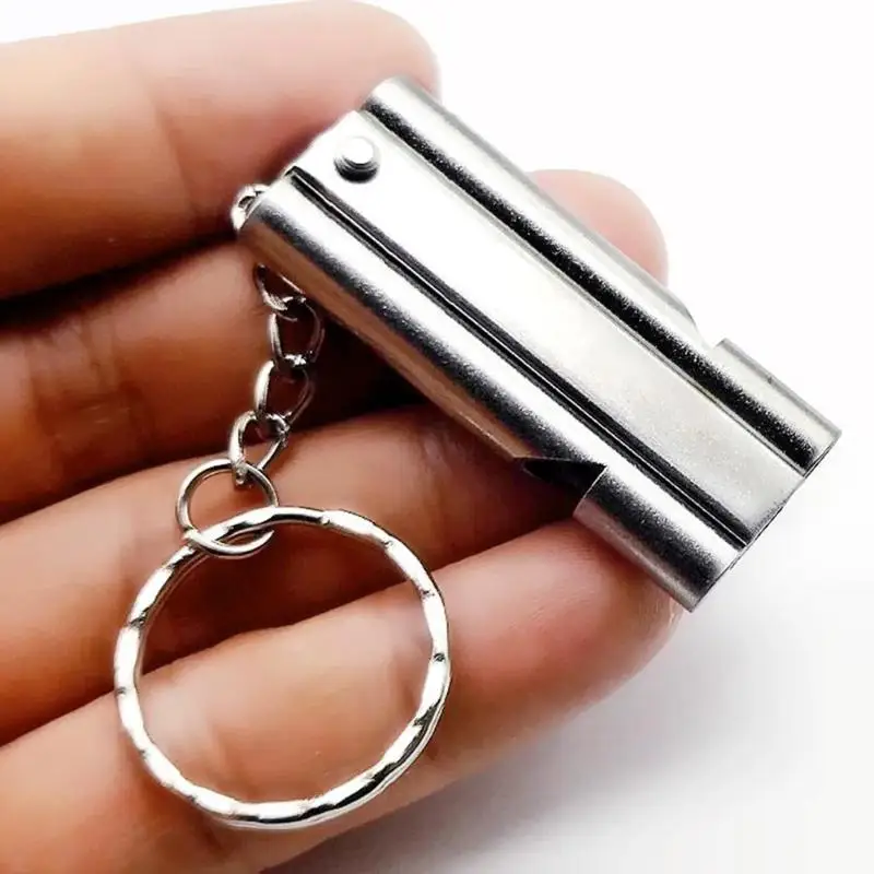 Double Pipe High Decibel Stainless Steel Outdoor Emergency Survival Cheerleading Whistle Keychain Multifunction Tool