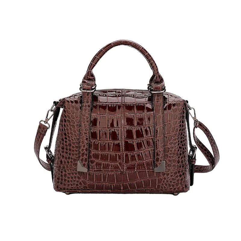 Женская сумка Роскошная Высококачественная классическая сумка с текстурой под кожу крокодила дизайнерская брендовая Большая вместительная OL сумка на плечо Messenge - Цвет: brown