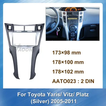 

2 Din Car Radio Stereo DVD Fascia Panel GPS Frame for Toyota Yaris Vitz Platz 2005-2011 (Silver)panel dash Installation Mount