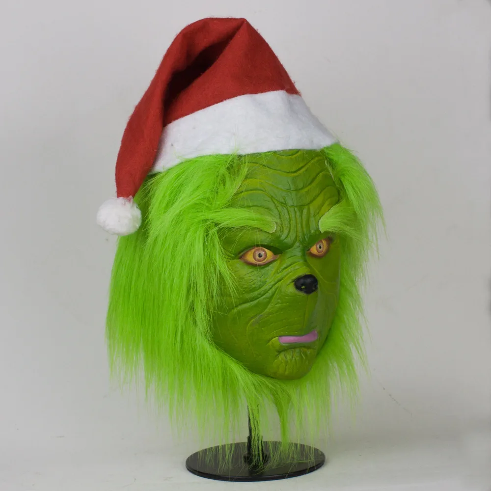 Grinch палантин Рождественская маска для вечеринки Косплей шляпа рождество полный голова латексная маска с далее взрослый костюм Grinch маска реквизит