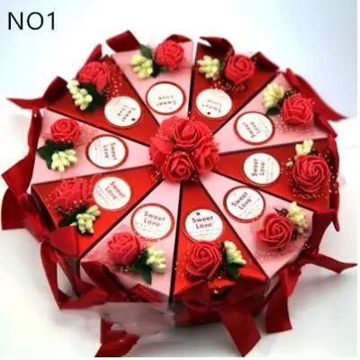 Cake Shape Paper Candy Boxes with Flower Bowknot Ribbon for Romantic Wedding Favors Party Gift Boxes Holders Free Shipping