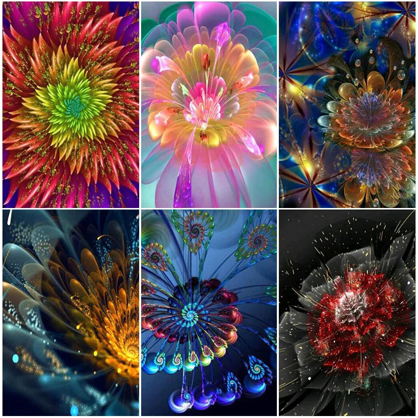 

Wave flower DIY crystal full diamond rectangular 5D diamond painting cross stitch kit inlaid with round rhinestones