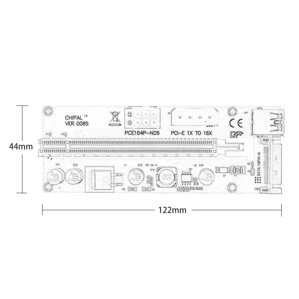 VER008S PCI-E Riser Card PCI-E 1x до 16x с 4pin 6pin Sata три порта питания+ USB расширенный кабель для Bitcoin Miner