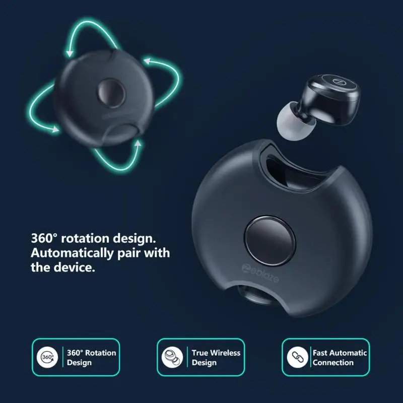 Zeblaze Zepods TWS Bluetooth 5,0 наушники беспроводные стерео наушники-вкладыши IPX5 водонепроницаемые с микрофоном и 360 вращающейся зарядной коробкой