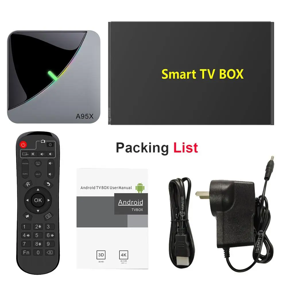 Android 9,0 RGB светильник Smart tv Box Amlogic S905X3 USB3.0 1080P H.265 4K 60fps Wifi Google Play Netflix Youtube A95X F3 Air 8K