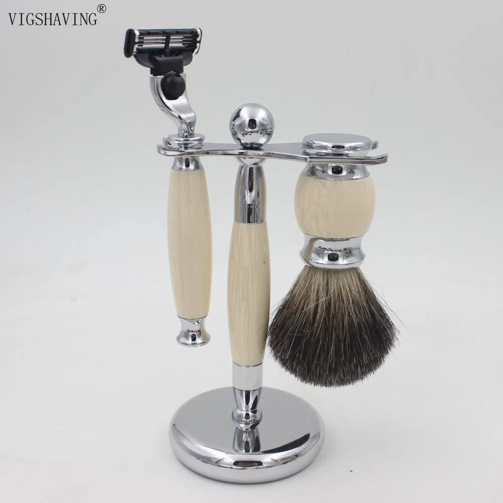 VIGSHAVING смола/металлическая ручка Чистая барсучья щетка для бритья и бритва для бритья набор для бритья/наборы