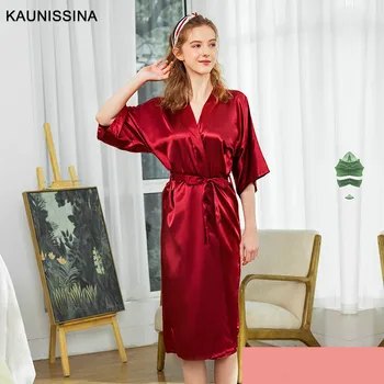 

Women Nightgown Robe Summer Kimono Bathrobe Half Sleeve Satin Robes Lady Dressing Gown Home Sleepwear Bridesmaid