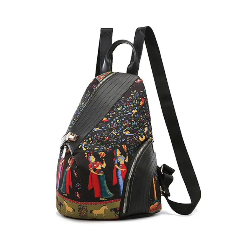

Elephant-Print Shoulder Bag Fashion Women Backpack Colored Print Travel Rucksack Nylon Hand Bag Girls Daypack For School Journey