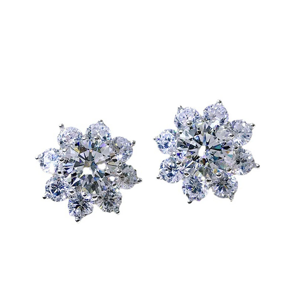 Wong Rain 100% 925 Sterling Silver 8 MM Created Moissanite Gemstone Wedding Flowers Ear Studs Earring Fine Jewelry Wholesale