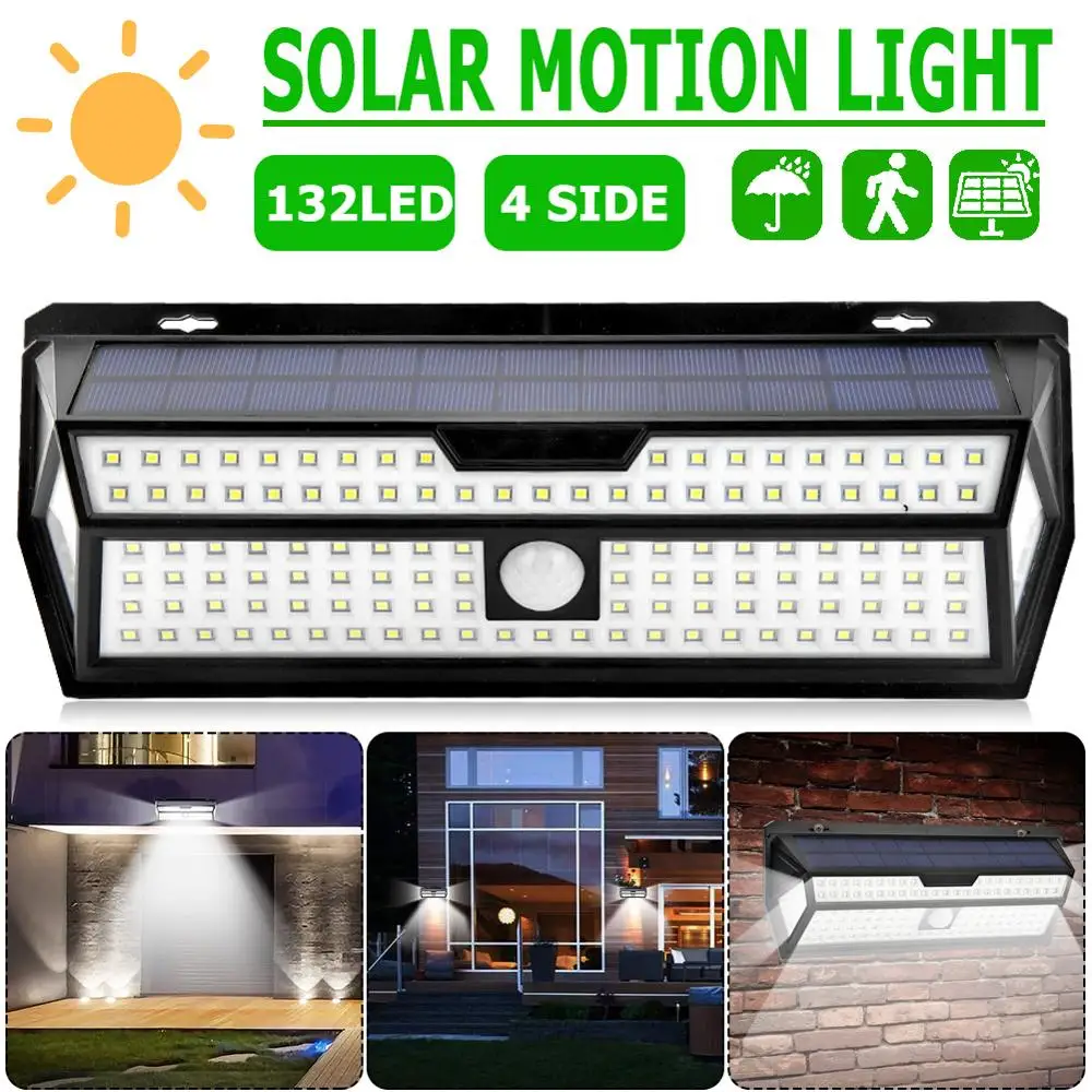 

62/132 LEDs Waterproof Motion Sensor Solar Powered Wall Lamps Outdoor Light