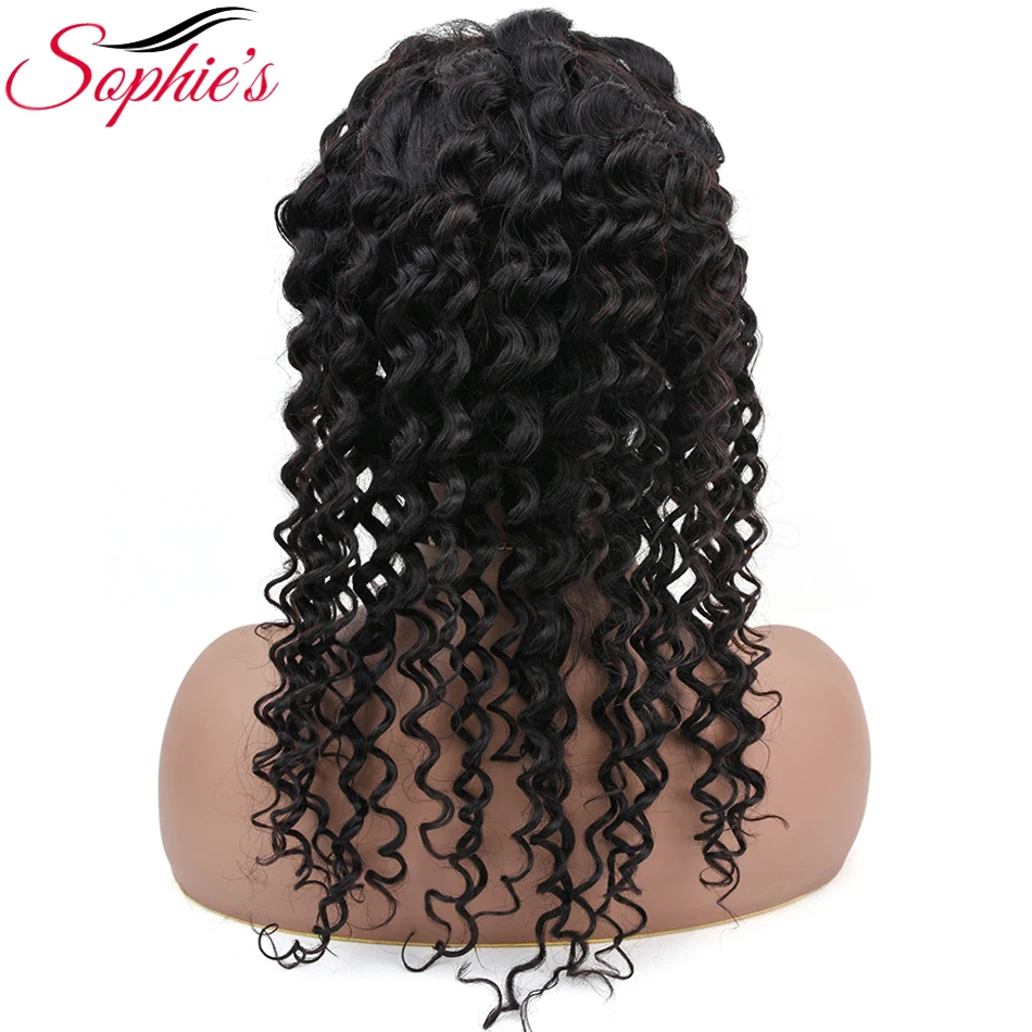 Sophies глубокая волна 4*4 закрытие шнурка человеческих волос парики для черных женщин предварительно сорванные волосы с волосами младенца бразильские не-Реми волосы