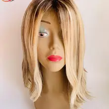 Мода блонд цвет темные корни европейские волосы Еврейские Кошерные Парики необработанные натуральные волнистые волосы Lowlight цвет