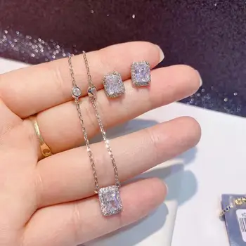 

Trendy Wedding Square Necklace Earrings For Women Accessory Full Cubic Zirconia Bridal Jewelry Sets pendientes mujer moda D1443