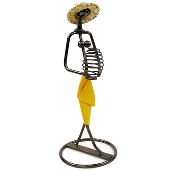 

Creative Flowers Holder Vase Metal Iron Girl Yellow Skirt Cloth Straw Hat Figurines Craft Hotel Home Decoration Gift Ornaments-A