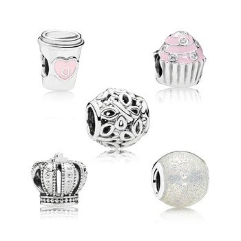 

2020 New High Quality Female Bracelet Royal Crown Cake Round Bead Charm Diys925 Sterling Silver Jewelry Suitable For Princess