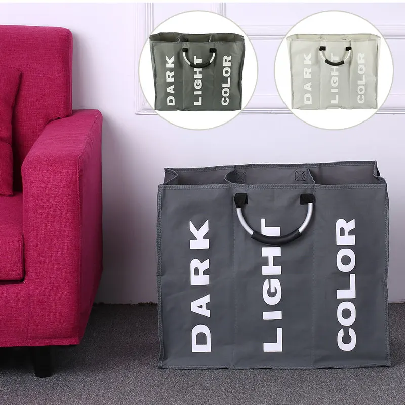 Foldable Dirty Laundry Basket Three Grid Designs Organizer Printed Collapsible Home Hamper Sorter Large | Дом и сад