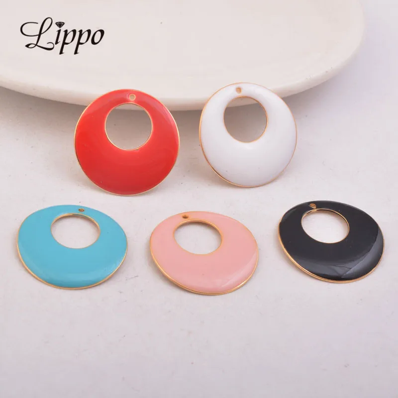 

30pcs 22mm Gold Metal Copper Circle Charms High Quatily Enamel Round Earrings Pendant Jewelry Accessories Nickel and Lead Free