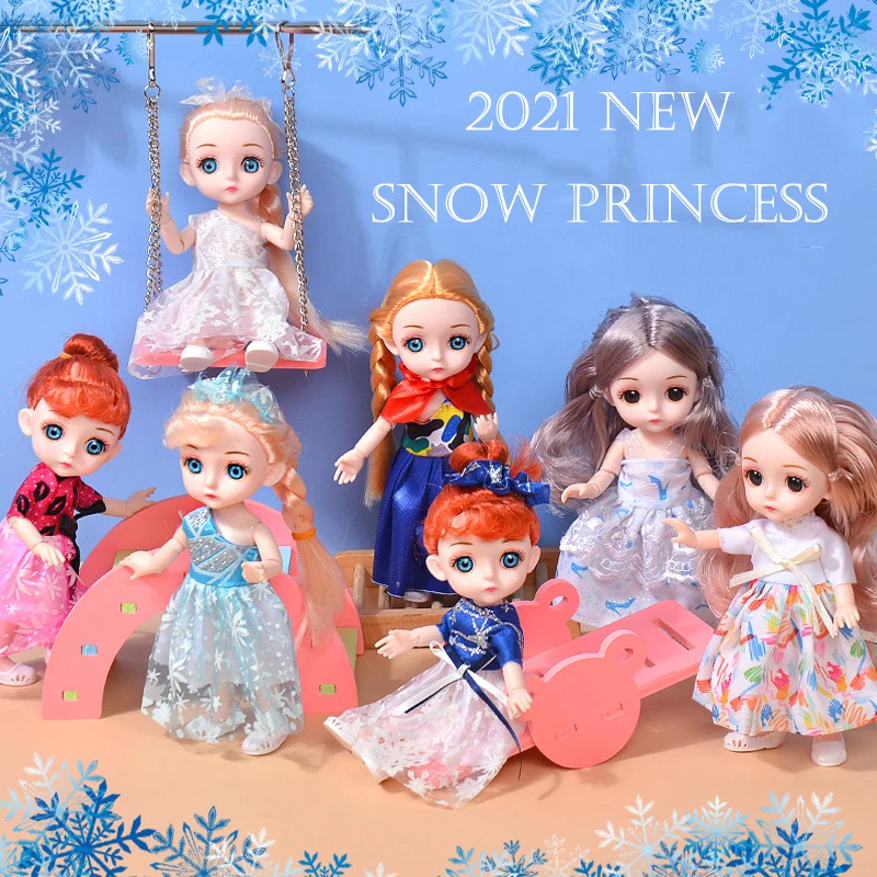16cm Mini Doll Toys for Girl Children 1/12 BJD Blue Eyes Snow Princess Clothes DIY Dress Up Dolls for Girls Gift