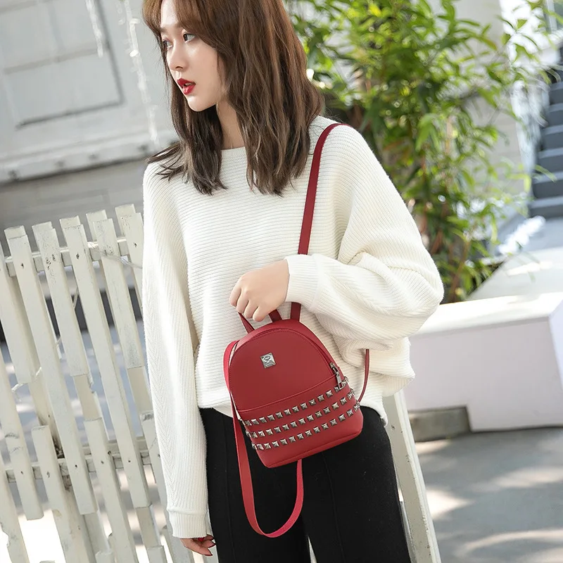 

2019 Fashion Span Fashionable Double Shoulder Bag With Willow Nails Korean Version Cute Student Small Backpack Trend