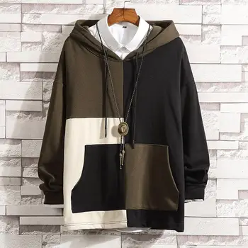 

Men's Stitching Color Casual Sweatshirt Plus Size Plus Size Loose Couple Hoodie Long Sleeve Pullover