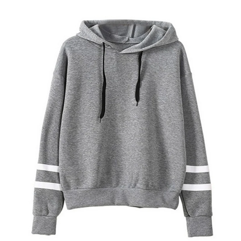 

Tide WoMen Autumn Winter Warm Fleece Hooded Sweatshirt Fashion Striped Splicing Sleeve Loose Hoodies Pullover Jumper Tops