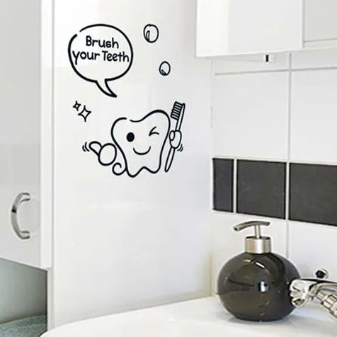 Divat Fürdőszoba Matrica Fogmosás Fogak Otthoni Dekoráció Art Pvc Diy Vinil Falmatricák Kreatív Ház - Image 2