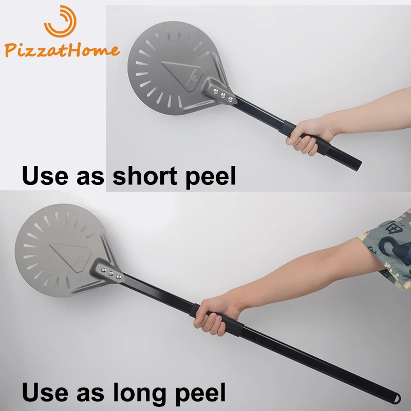 PizzAtHome Hard Coating Long Handle 9 Inch Perforated Removable Pizza Turning Peel Pizza Shovel Aluminum Peel Paddle