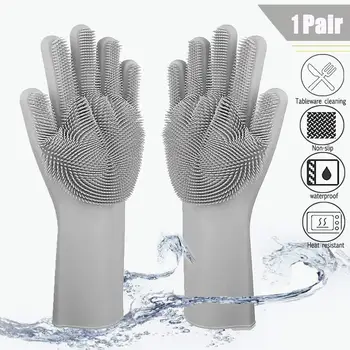 

Silicone Multi-purpose Lazy Dishwashing Gray Gloves Thick Durable Convenient Scrub Brush Cleaning Tools for Home