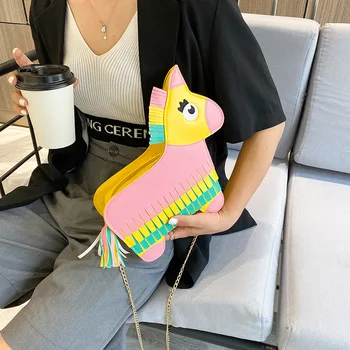 

Funny Personality Rainbow Pony Messenger Bag Fashion Color Contrast Pu Shoulder Bag Girls Mini Chain Crossbody Bag Flap