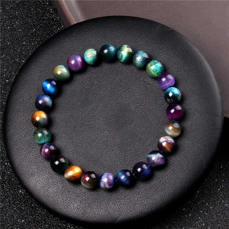 Stone Bead Bracelet Real Natural Tiger Eye Stone 8mm Round Polished for Women Men Energy Jewelry Gift
