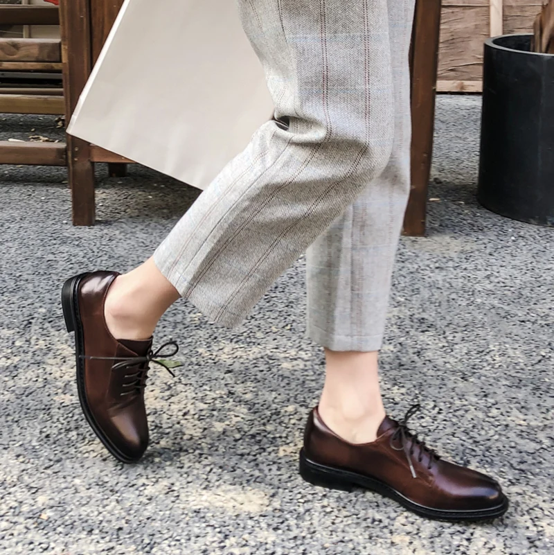 women oxford spring shoes for woman genuine leather summer brogues vintage laces loafers casual sneakers shoes