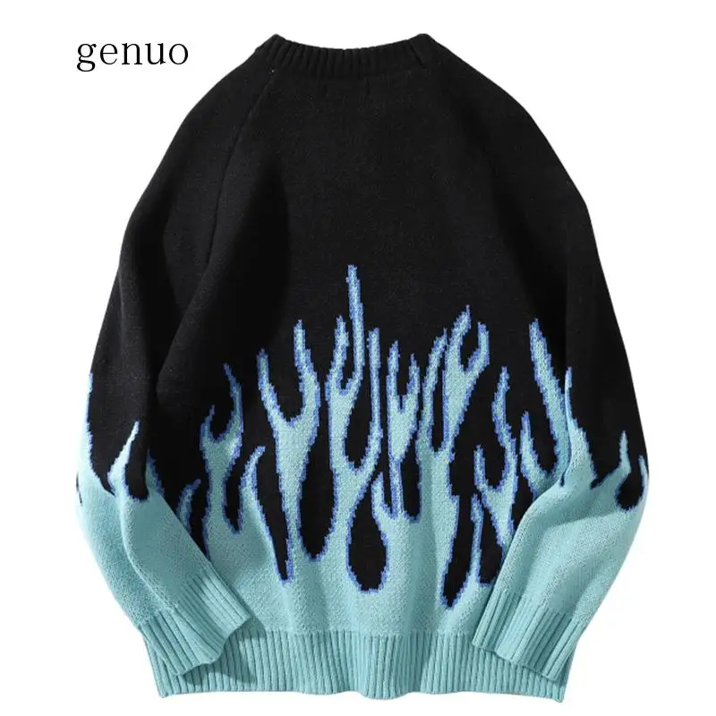 Flame Crew Neck Knitwear Jacquard Women's Sweater Hip Hop Sweater Pullover Hipster Sweater Woman Clothing Flame Crew Neck Knitwear Jacquard Women's Sweater Hip Hop Sweater Pullover Hipster Sweater Woman Clothing