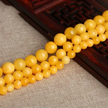 

Amber jade yellow 6/8/10/12/14mm round loose beads for DIY making necklace FPPJ NATURE
