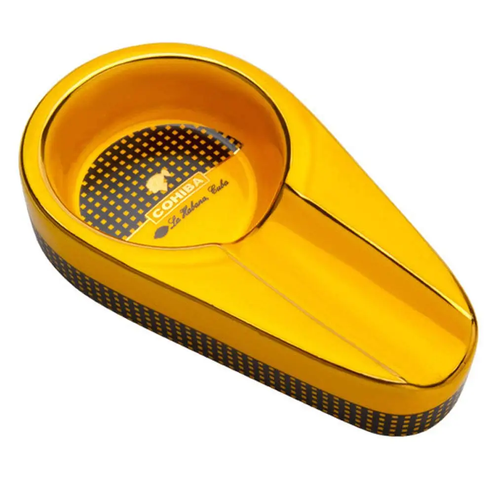 

COHIBA Cigar Gadgets Ceramic Cigar Ashtray Single Cigar Holder Round Ash Slot 4 Colors Yellow Tobacco Cigarette Ashtray Gift Box