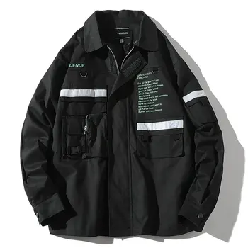 

Streetwear Autumn Casual Jacket Men Windbreaker Reflective Hip Hop Pockets Printing Mens Jackets Coat
