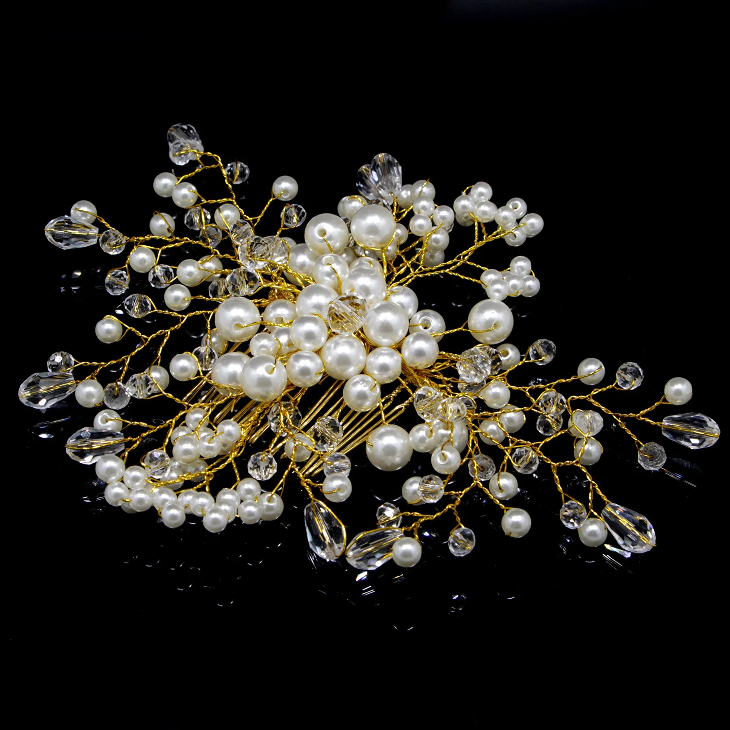 Korean Style Bride Handmade Comb Pearl Flower Crystal Beaded Bracelet Hair Comb Hair Accessories Headdress Accessories Support C
