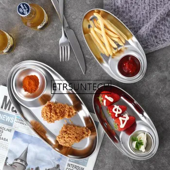 

50pcs Snack Plates Dumplings Sauce Dish Fruit Candy Dessert Dish Stainless Steel Sushi Fried Food Wings Plate