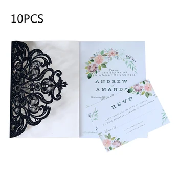 

10Pcs Glitter Business invitation invitation laser cutout european style invitation cards 18*12.5CM
