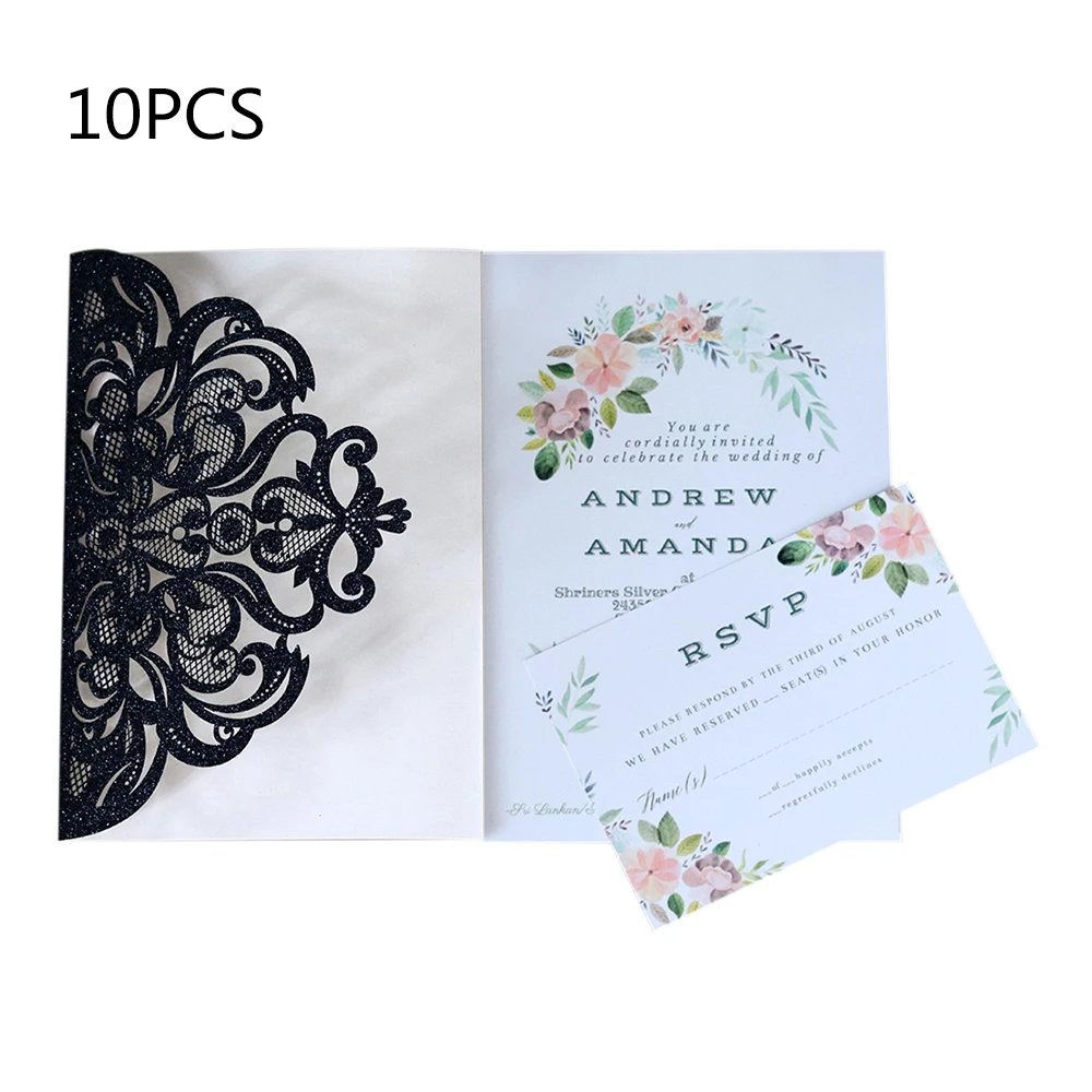  10pcs 18*12.5cm Glitter Business Invitation Laser Cutout European Style Invitation Cards - 4.00054E+12